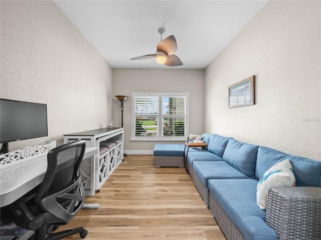 3802 Litchfield Loop, Lake Wales, FL 33859 - office featuring a textured wall, light wood-style flooring, and a ceiling fan
