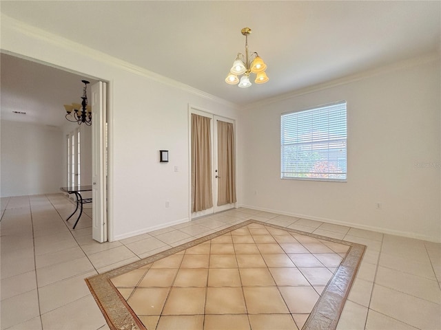 4469 Turnberry Ln, Lake Wales, FL 33859 - empty room featuring a chandelier, light tile patterned flooring, and crown molding
