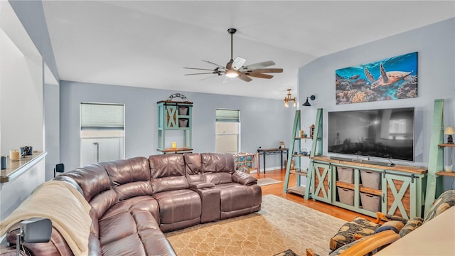 2602 Whitewood Rd, Mulberry, FL 33860 - living area featuring lofted ceiling, ceiling fan, and wood finished floors