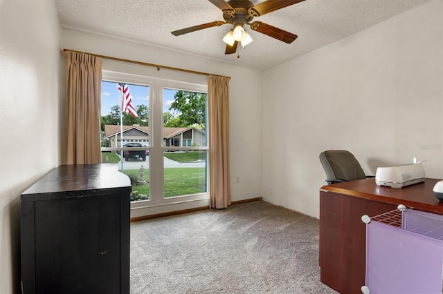 704 Butternut Pl, Lakeland, FL 33813 - office area featuring carpet, ceiling fan, and a textured ceiling