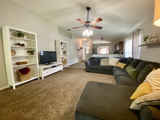 1790 Turtle Rock Dr, Lakeland, FL 33803 - carpeted living area with vaulted ceiling and a ceiling fan