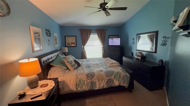 13443 Graham Yarden Dr, Riverview, FL 33579 - bedroom featuring multiple windows, lofted ceiling, carpet, and ceiling fan