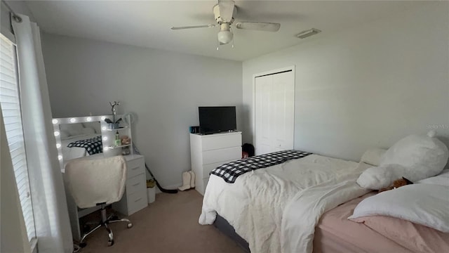 13443 Graham Yarden Dr, Riverview, FL 33579 - carpeted bedroom with ceiling fan and a closet