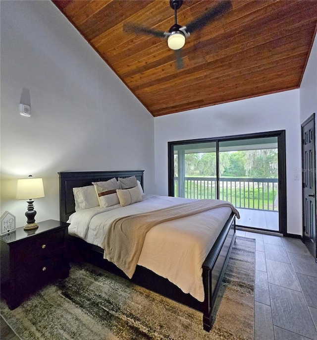 816 Pinewood Ct Unit 3126, Haines City, FL 33844 - bedroom featuring wood ceiling, access to exterior, and high vaulted ceiling