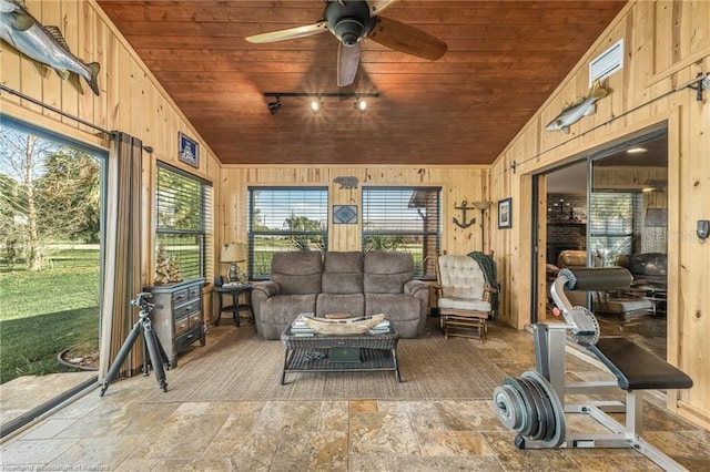 479 State Road 64 E, Zolfo Springs, FL 33890 - sunroom featuring vaulted ceiling, ceiling fan, and an outdoor living space