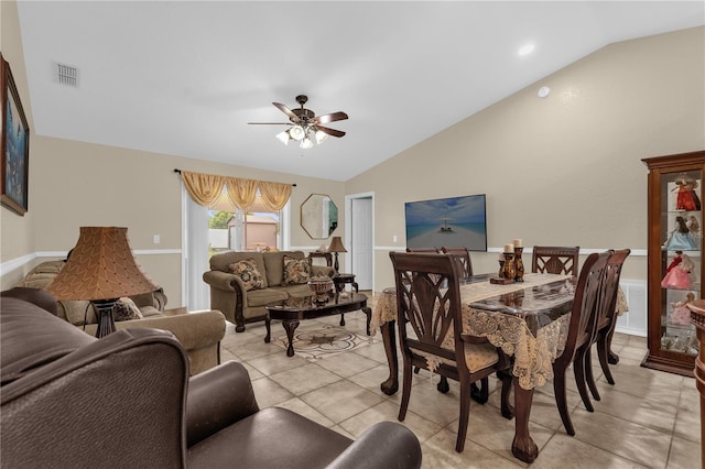 1366 Merrimack Pl, Davenport, FL 33837 - dining area featuring lofted ceiling, ceiling fan, and light tile patterned floors
