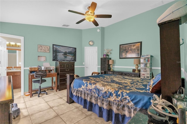 1366 Merrimack Pl, Davenport, FL 33837 - tiled bedroom with lofted ceiling and ceiling fan