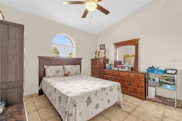1366 Merrimack Pl, Davenport, FL 33837 - bedroom featuring lofted ceiling, light tile patterned floors, and ceiling fan