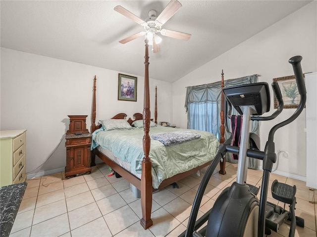 2538 Crown Ridge Cir, Kissimmee, FL 34744 - bedroom with lofted ceiling, ceiling fan, and light tile patterned flooring