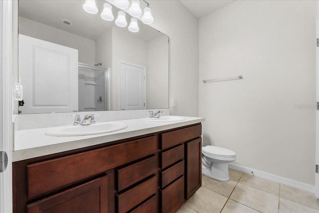 8720 Micmac Ct, Polk City, FL 33868 - bathroom featuring a shower stall, double vanity, and tile patterned floors