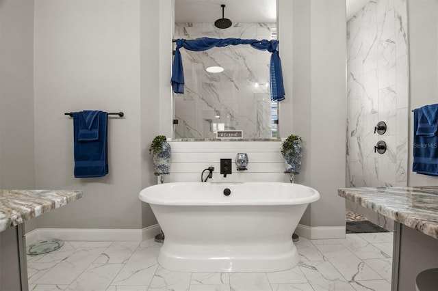 545 Pond Cypress Ct, Auburndale, FL 33823 - bathroom with marble finish flooring, a marble finish shower, and a soaking tub
