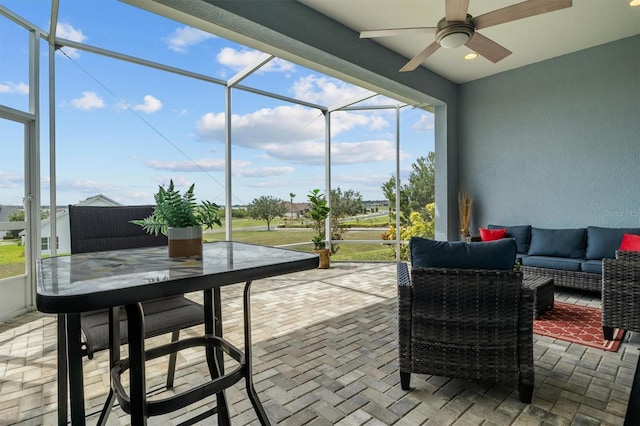 545 Pond Cypress Ct, Auburndale, FL 33823 - sunroom / solarium with a ceiling fan, outdoor lounge area, and healthy amount of natural light