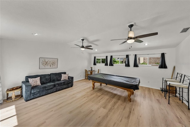 914 Mangham Rd, Babson Park, FL 33827 - playroom with light wood finished floors, ceiling fan, billiards table, and recessed lighting