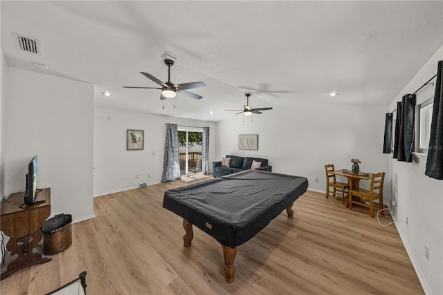 914 Mangham Rd, Babson Park, FL 33827 - recreation room with billiards table, light wood-type flooring, and ceiling fan