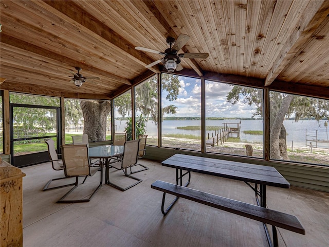 914 Mangham Rd, Babson Park, FL 33827 - sunroom / solarium featuring ceiling fan, a water view, and outdoor dining area