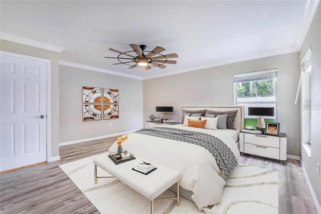 1823 N Olivia Dr, Avon Park, FL 33825 - bedroom with light wood finished floors, ornamental molding, and a ceiling fan