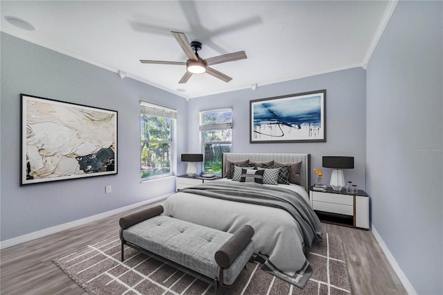 1823 N Olivia Dr, Avon Park, FL 33825 - bedroom with ornamental molding, wood finished floors, and ceiling fan