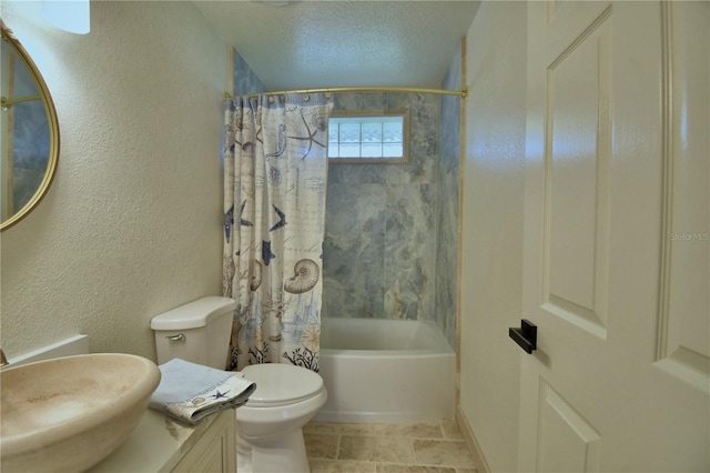 10708 Belo Horizonte Ave, Clermont, FL 34711 - bathroom featuring a textured wall, shower / bathtub combination with curtain, vanity, and a textured ceiling