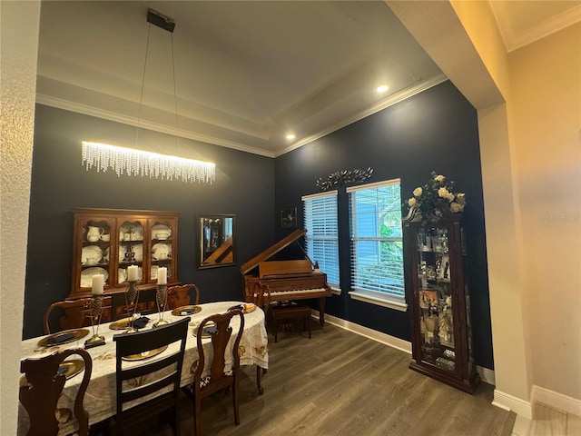 25863 Crossings Bluff Ln, Sorrento, FL 32776 - dining room featuring ornamental molding, wood finished floors, and recessed lighting
