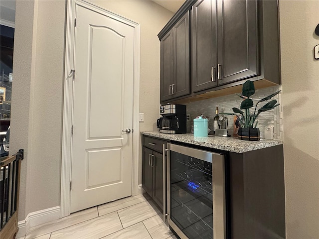 25863 Crossings Bluff Ln, Sorrento, FL 32776 - bar with wine cooler and decorative backsplash