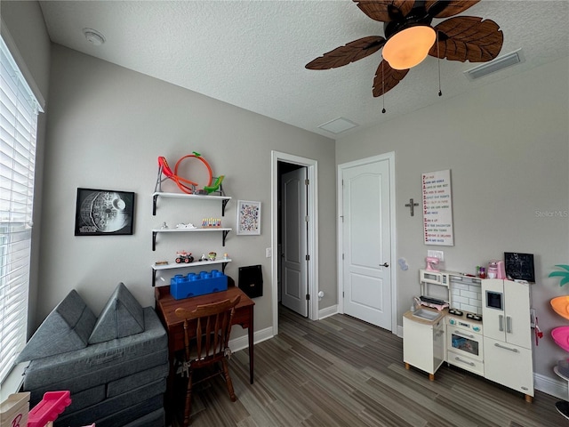 25863 Crossings Bluff Ln, Sorrento, FL 32776 - office space with wood finished floors, a ceiling fan, and a textured ceiling