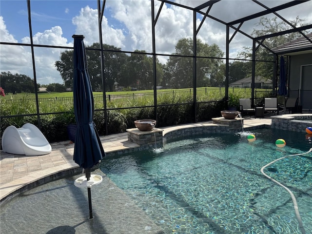 25863 Crossings Bluff Ln, Sorrento, FL 32776 - view of pool with a patio area, glass enclosure, and a pool with connected hot tub