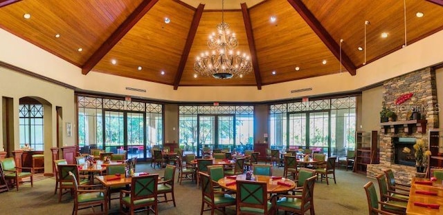 25863 Crossings Bluff Ln, Sorrento, FL 32776 - building lobby featuring a wooden ceiling with exposed beams and high vaulted ceiling