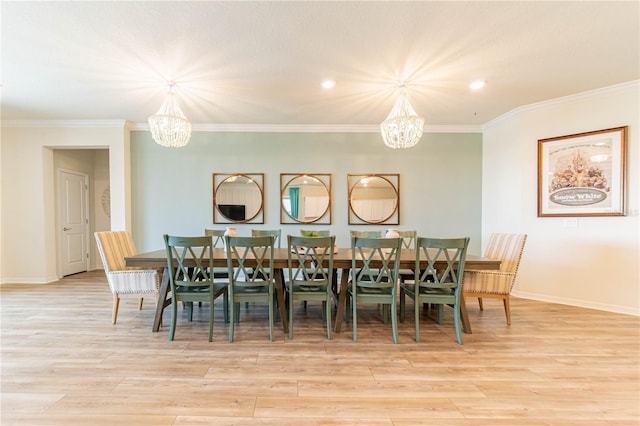 2090 Lelani Cir, Davenport, FL 33897 - dining space with a chandelier, wood finished floors, ornamental molding, and recessed lighting