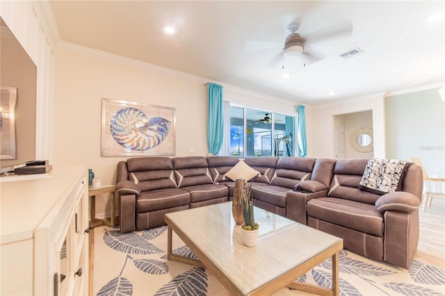 2090 Lelani Cir, Davenport, FL 33897 - living room with a ceiling fan, ornamental molding, and recessed lighting