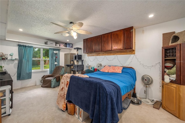305 Hernando Rd, Winter Haven, FL 33884 - bedroom with a textured ceiling, light colored carpet, recessed lighting, and ceiling fan