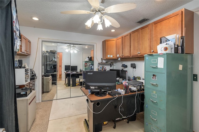 305 Hernando Rd, Winter Haven, FL 33884 - office area with a ceiling fan, a textured ceiling, and recessed lighting