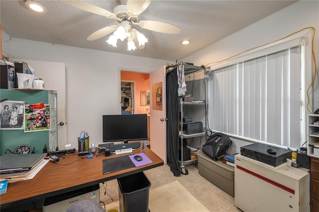 305 Hernando Rd, Winter Haven, FL 33884 - office with a ceiling fan, a textured ceiling, light colored carpet, and recessed lighting