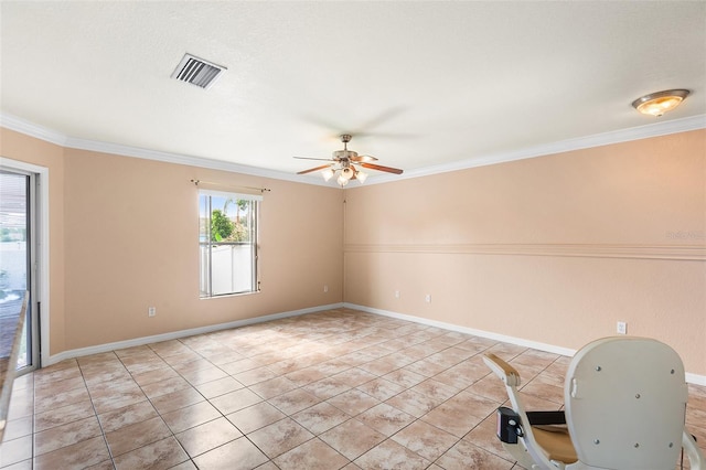 222 Carpenters Way Unit 73, Lakeland, FL 33805 - empty room featuring ornamental molding, a ceiling fan, and light tile patterned floors