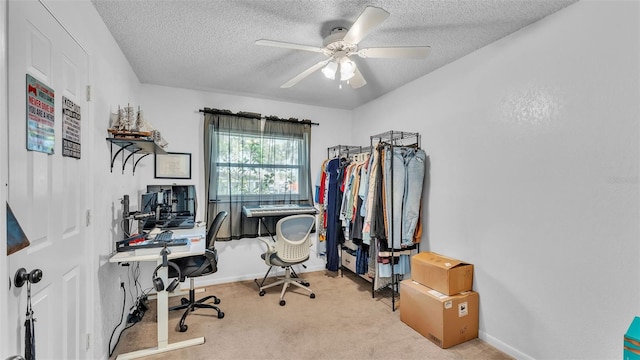 815 Everett St, Lake Alfred, FL 33850 - carpeted home office with a textured ceiling and ceiling fan