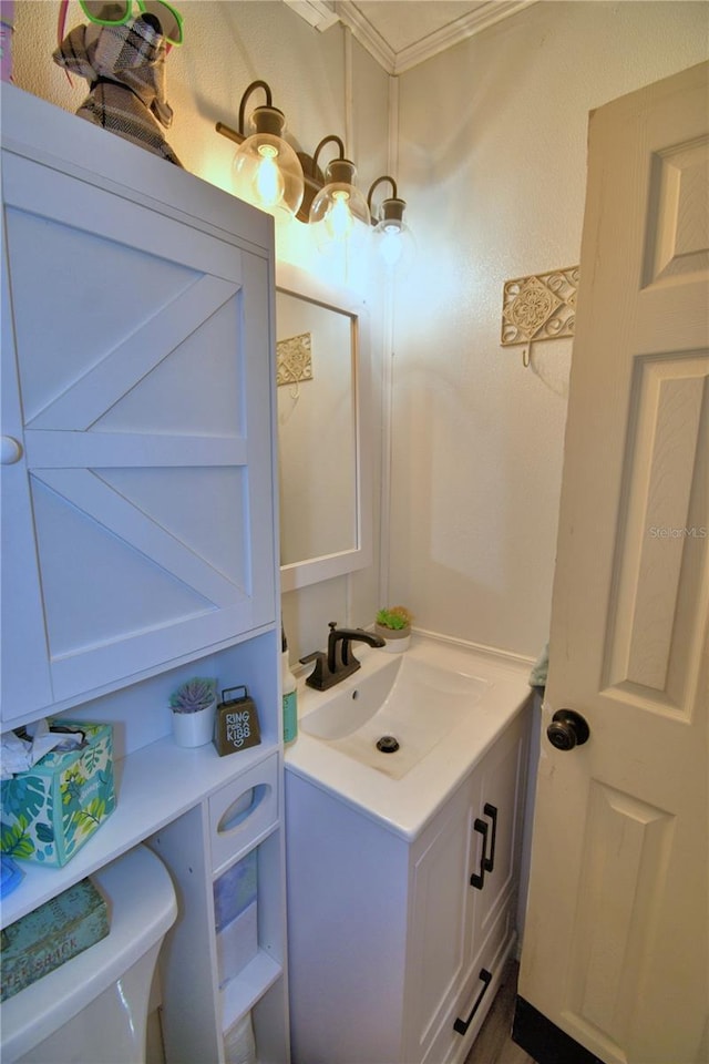 2814 Grapefruit Dr, Auburndale, FL 33823 - bathroom with vanity and ornamental molding