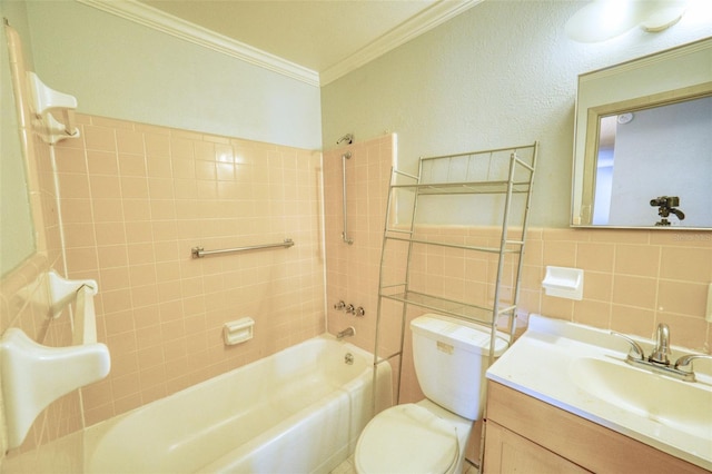 415 Boger Blvd N, Lakeland, FL 33803 - bathroom featuring  shower combination, tile walls, ornamental molding, and vanity