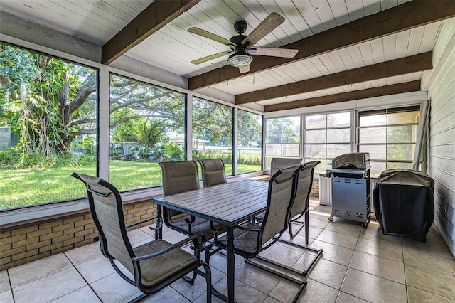 2056 Broken Arrow Trl N, Lakeland, FL 33813 - sunroom / solarium with ceiling fan, beam ceiling, and outdoor dining area