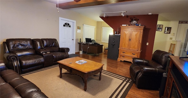 living room featuring hardwood / wood-style flooring and ceiling fan