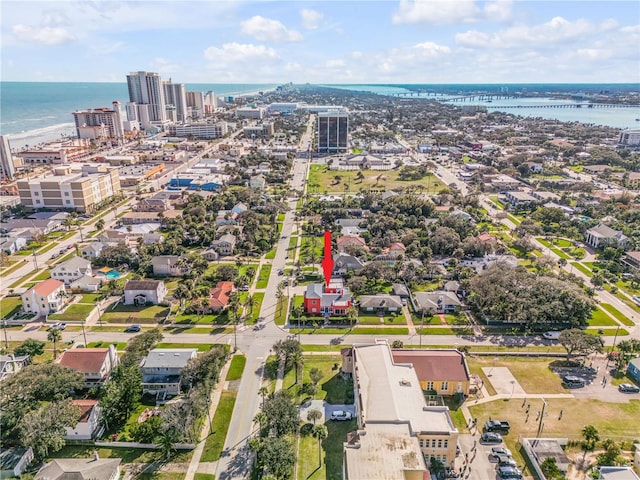 bird's eye view featuring a water view