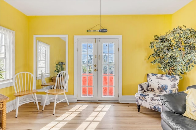 entryway featuring light hardwood / wood-style flooring, french doors, and a wealth of natural light