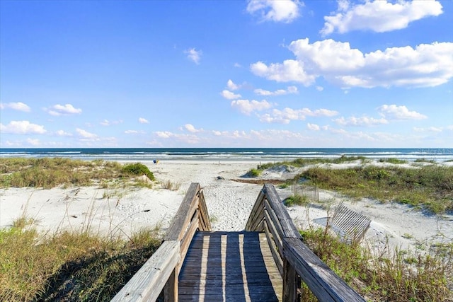 view of water feature featuring a beach view