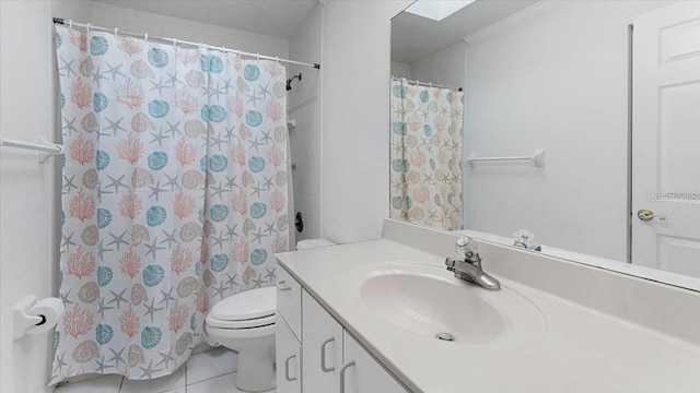 bathroom with large vanity, tile flooring, and toilet