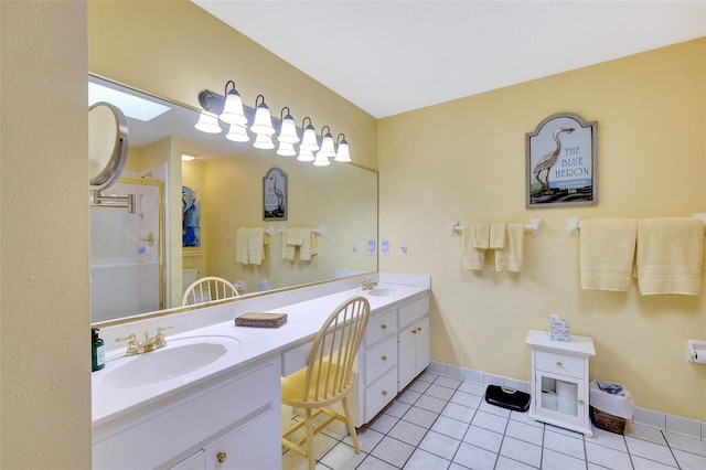 bathroom with tile floors and vanity