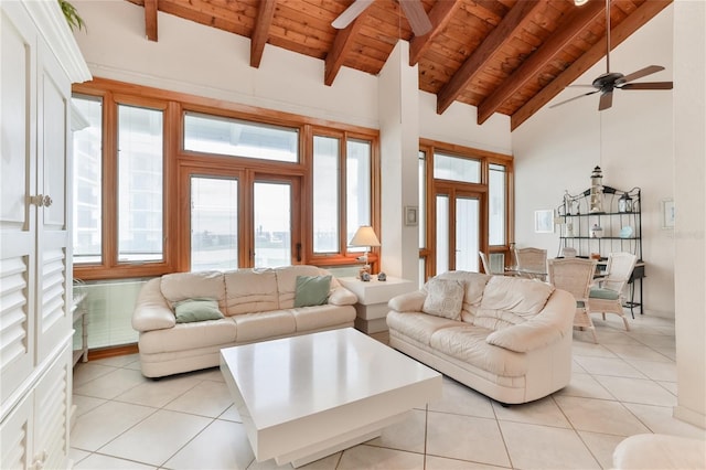 4875 S Atlantic Ave Unit E, New Smyrna Beach, FL 32169 - living room featuring light tile floors, wood ceiling, and a wealth of natural light
