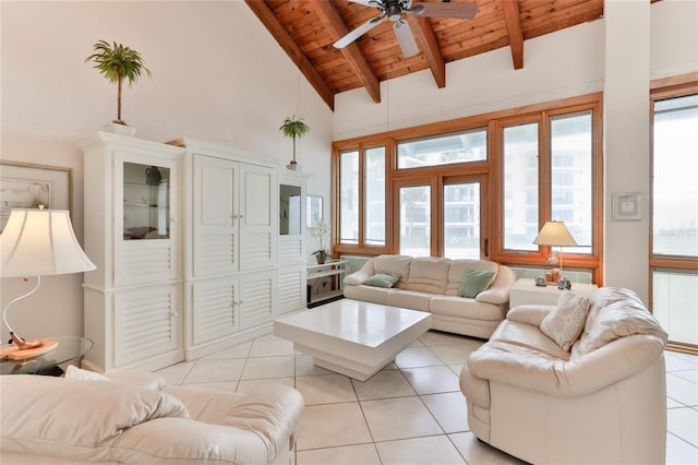 4875 S Atlantic Ave Unit E, New Smyrna Beach, FL 32169 - living room with wood ceiling, plenty of natural light, and ceiling fan