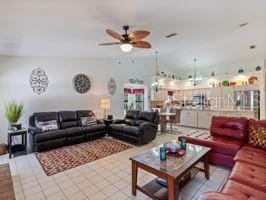 living room with ceiling fan