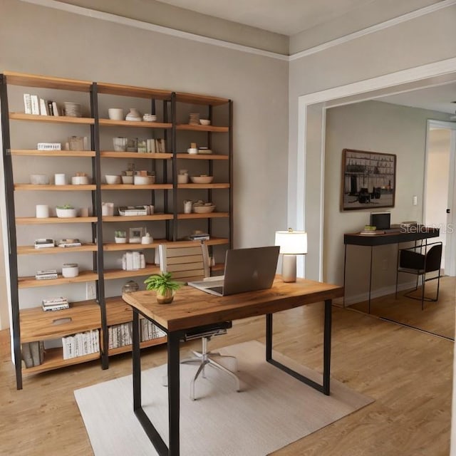 office area featuring light hardwood / wood-style flooring