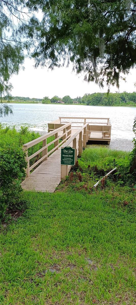 view of dock with a water view