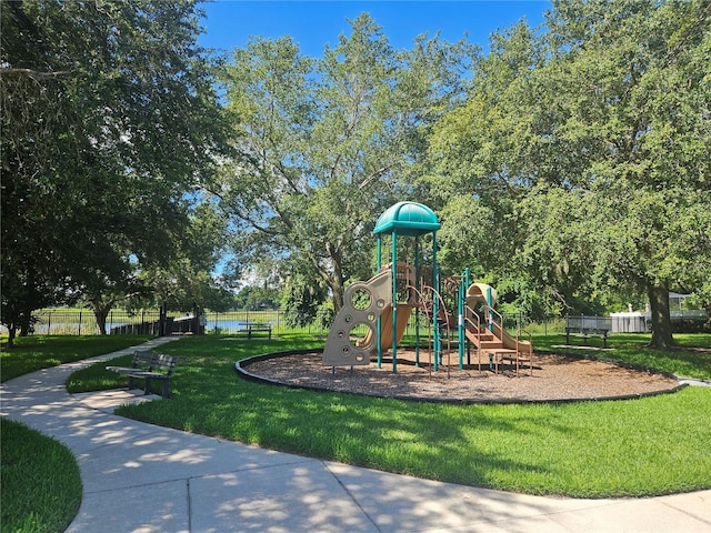 view of play area featuring a yard