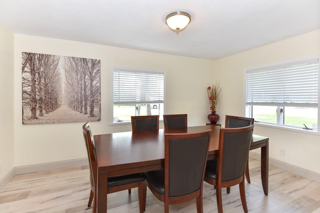 dining area featuring plenty of natural light and light wood-type flooring